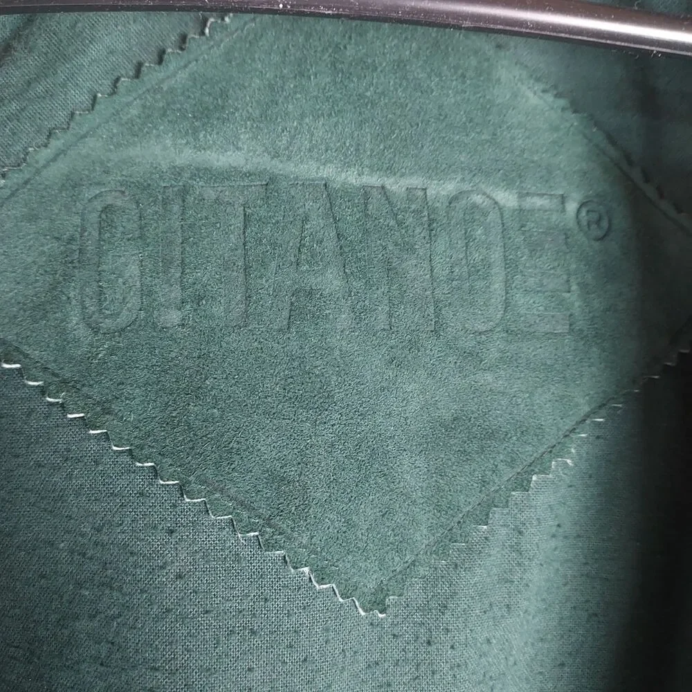 Gitano Vintage Style Leather Suede Jacket Mens Small Hooded Colorblock Green Red